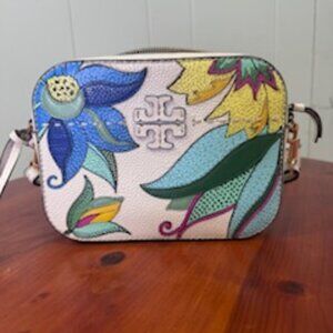 Tory Burch Floral Embroidered Leather Crossbody Camera Bag